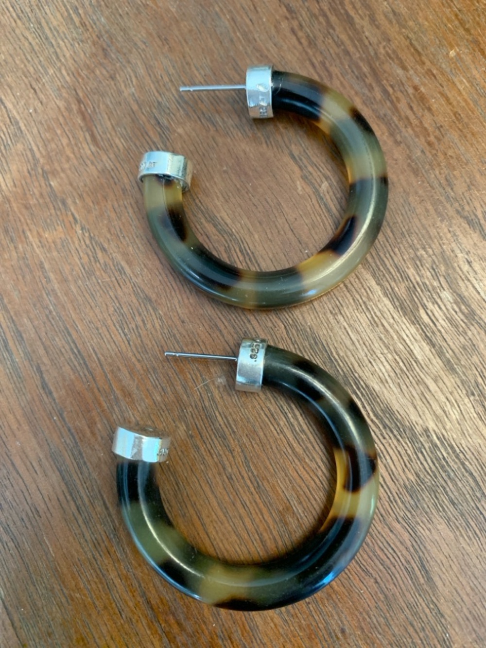 Lauren Ralph Lauren Tortoiseshell Hoop Earrings with 925 Sterling End Pieces